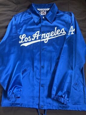 Ebbets Field Flannels Los Angeles Satin Coach Jacket - Blue & White